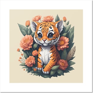 Cute Floral Tiger 6 Posters and Art